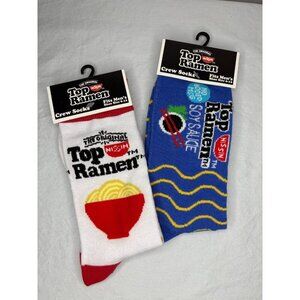 TOP RAMEN NEW Crew Socks X2 Pair Mens 6-12 Sushi Nissin Soy Sauce Chopsticks